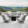 5pc Set With 44" Outdoor Round Aluminum Fire Table & 4 Deep Seating Swivel Rocking Chairs & Wind Blocker Lid - Oakland Living