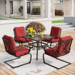 Captiva Designs 5pc Patio Dining Set With Square Umbrella Table With Mesh Top -Sunnydaze Decor Store GUEST 00ce1a48 5522 43e9 b5ce d6ae180b16db