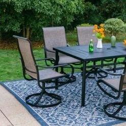 7pc Outdoor Dining Set With Swivel Sling Chairs & Large Metal Rectangle Table With Umbrella Hole - Gray - Captiva Designs 21 7pc Outdoor Dining Set With Swivel Sling Chairs & Large Metal Rectangle Table With Umbrella Hole - Gray - Captiva Designs -Sunnydaze Decor Store GUEST 0187332f 7e6e 48b3 9734 e41ad4cab50d