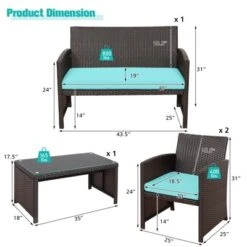 Tangkula 8PCS Outdoor Patio Furniture Sets Weather-Resistant Rattan Sofas W/ Soft Cushion Turquoise