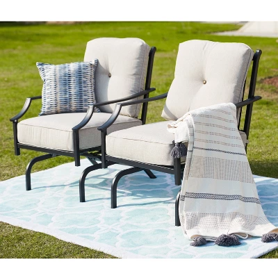 3pc Striped Steel Frame Patio Seating Sets Cream - Lokatse 1 3pc Striped Steel Frame Patio Seating Sets Cream - Lokatse
