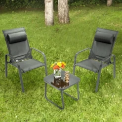 Costway 3PCS Patio Bistro Furniture Set Adjustable Back Stackable Chairs BrownBlack -Sunnydaze Decor Store GUEST 02d8a429 e3a7 429d 89b8 1986d720a673