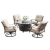 Oakland Living 5pc Deep Seating Swivel Aluminum Outdoor Patio Fire Pit Dining Set With Round Fire Table Copper