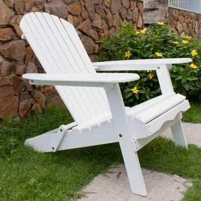 Northbeam Outdoor Garden Portable Foldable Wooden Adirondack Deck Chair With Easy To Fold Design, White 2 Northbeam Outdoor Garden Portable Foldable Wooden Adirondack Deck Chair With Easy To Fold Design, White - Image 2