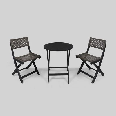 Hillside 3pc Wood And Wicker Foldable Bistro Set Dark Gray/Brown - Christopher Knight Home 1 Hillside 3pc Wood And Wicker Foldable Bistro Set Dark Gray/Brown - Christopher Knight Home