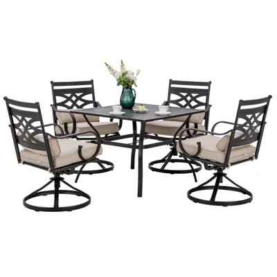 5pc Outdoor Dining Set With Swivel Chairs With Seat & Back Cushions & Square Metal Table With Umbrella Hole - Captiva Designs 1 5pc Outdoor Dining Set With Swivel Chairs With Seat & Back Cushions & Square Metal Table With Umbrella Hole - Captiva Designs