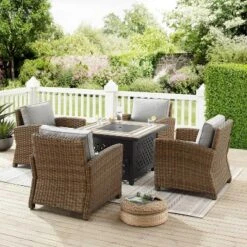 Bradenton 5pc Outdoor Wicker Arm Chair & Fire Table Set - Crosley -Sunnydaze Decor Store GUEST 06747fd1 936f 4933 9747 4e0584fd35ec