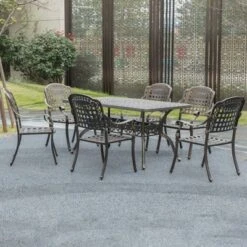 Gardenised Indoor And Outdoor Bronze Dinning Set 6 Chairs With 1 Table Bistro Patio Cast Aluminum. -Sunnydaze Decor Store GUEST 0675191d 56a5 43f6 bef0 e9159955469b
