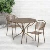 Emma And Oliver Commercial Grade 35.25" Round Gold Patio Table Set-2 Round Back Chairs