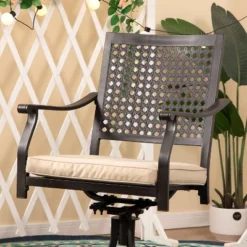 7pc Outdoor Dining Set With Swivel Chairs With Cushions & Faux Wood Table With Umbrella Hole - Captiva Designs 27 7pc Outdoor Dining Set With Swivel Chairs With Cushions & Faux Wood Table With Umbrella Hole - Captiva Designs -Sunnydaze Decor Store GUEST 069d13fe 7f9f 4645 98dc bf1934f83075