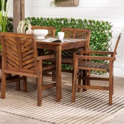 7pc Slatted Chevron Acacia Patio Dining Set - Saracina Home -Sunnydaze Decor Store GUEST 0739b11c 311d 443b 9be9 5f58fdbea9ef