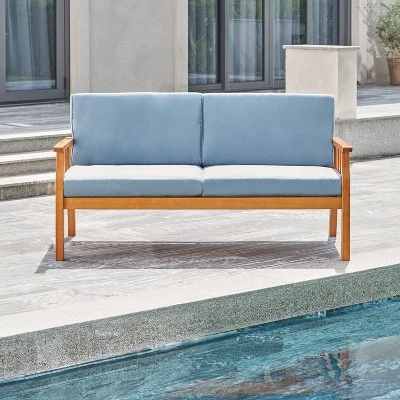 Kapalua Honey Nautical Eucalyptus Wooden Outdoor Sofa Bench With Cushion - Vifah 2 Kapalua Honey Nautical Eucalyptus Wooden Outdoor Sofa Bench With Cushion - Vifah - Image 2