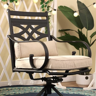 5pc Outdoor Dining Set With Swivel Chairs With Seat & Back Cushions & Square Metal Table With Umbrella Hole - Captiva Designs 9 5pc Outdoor Dining Set With Swivel Chairs With Seat & Back Cushions & Square Metal Table With Umbrella Hole - Captiva Designs - Image 9