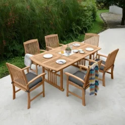 7pc Rowlette Teak Patio Dining Set With Cushion - Cambridge Casual -Sunnydaze Decor Store GUEST 08beced1 591d 46e0 aee0 c6750976357f