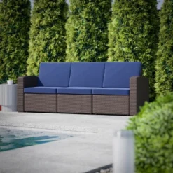 Flash Furniture Seneca Faux Rattan Sofa With All-Weather Cushions