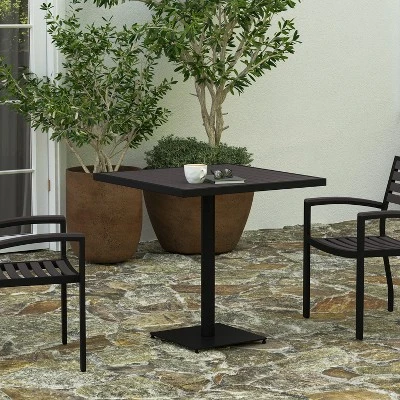 Merrick Lane Outdoor Patio Table All-Weather 30" Square Dining Table With Faux Teak Poly Slats - Steel Frame 1 Merrick Lane Outdoor Patio Table All-Weather 30" Square Dining Table With Faux Teak Poly Slats - Steel Frame