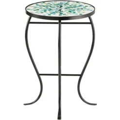 Teal Island Designs Modern Mosaic Black Round Outdoor Accent Side Table 14" Wide Aqua Blue Front Porch Patio Home House Balcony Deck Shed -Sunnydaze Decor Store GUEST 09e0cc5c b3f0 497c 89de d85b371d514d