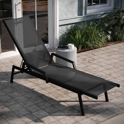 Emma And Oliver Set Of 2 Textilene Adjustable 5 Position Patio Chaise Lounge With Armrests And Metal Frame 3 Emma And Oliver Set Of 2 Textilene Adjustable 5 Position Patio Chaise Lounge With Armrests And Metal Frame - Image 3