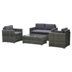 Outsunny 4-Piece Rattan Wicker Furniture Set, Outdoor Cushioned Conversation Furniture With 2 Chairs, Loveseat, And Glass Coffee Table 17 Outsunny 4-Piece Rattan Wicker Furniture Set, Outdoor Cushioned Conversation Furniture With 2 Chairs, Loveseat, And Glass Coffee Table -Sunnydaze Decor Store GUEST 0afe6fd8 07e7 4d63 9af3 a98021fed9c6