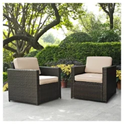 Palm Harbor 2pc Outdoor Wicker Seating Set With Cushions - Two Outdoor Wicker Chairs - Crosley