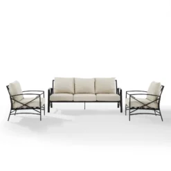 Kaplan 3pc Outdoor Sofa Set With Sofa & 2 Arm Chairs - Oatmeal - Crosley