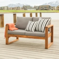 Galia Square Leg Acacia Wood Patio Loveseat With Cushions - Brown - Saracina Home -Sunnydaze Decor Store GUEST 0cc2d0f3 47e5 4caf 8193 f03c8bb693e4