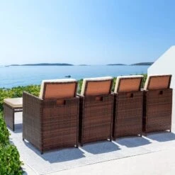 5pc Outdoor Wicker Conversation Set With Rattan Chairs & Ottomans & Tempered Glass Tables - Devoko -Sunnydaze Decor Store GUEST 0d4b29f9 11eb 4571 8fa9 1a8ee586a620