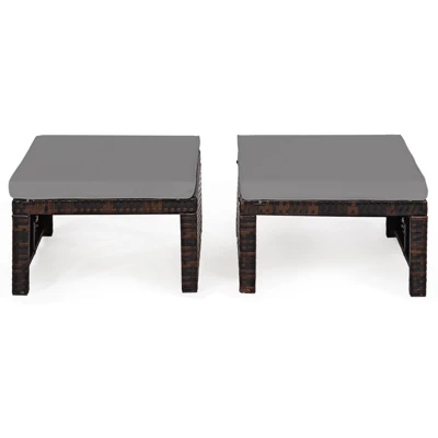 Tangkula 2 PCS Outdoor Wicker Ottoman Patio Rattan Furniture Metal Footrest Seat Square Footstool With Cushion 9 Tangkula 2 PCS Outdoor Wicker Ottoman Patio Rattan Furniture Metal Footrest Seat Square Footstool With Cushion - Image 9