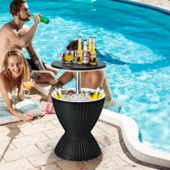 Costway 8 Gallon 3 In 1 Patio Rattan Cooler Bar Table Adjust Ice Bucket BrownBlack -Sunnydaze Decor Store GUEST 0f016a74 309f 4402 b365 9f44fddcbd77