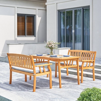 Kapalua 3pc Honey Nautical Wooden Patio Dining Set With 2 Benches - Vifah 1 Kapalua 3pc Honey Nautical Wooden Patio Dining Set With 2 Benches - Vifah
