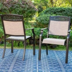 7pc Outdoor Dining Set With Sling Chairs & Metal Rectangle Table With Umbrella Hole - Captiva Designs -Sunnydaze Decor Store GUEST 0fd13e9a 549c 45af bc9b 2e2a1d790c32 1