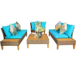 Costway 8PCS Patio Rattan Furniture Set Loveseat W/Wooden Side Table Cushioned Turquoise -Sunnydaze Decor Store GUEST 0fdd7cc4 e5ee 4c9d 8707 a2f45fd02769