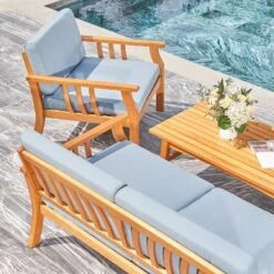 Kapalua 4pc Honey Nautical Eucalyptus Wooden Patio Sofa Set - Vifah -Sunnydaze Decor Store GUEST 10be315f a225 4f43 8615 456f36e791cd