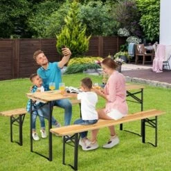 Costway 3 PCS Beer Table Bench Set Folding Wooden Top Picnic Table Patio Garden -Sunnydaze Decor Store GUEST 111b395b 95e2 4952 8bf2 93383665d67e