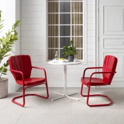 Ridgeland 3pc Outdoor Bistro Set With Table & 2 Chairs - Red - Crosley -Sunnydaze Decor Store GUEST 11fba37e 143e 436b 85db 2be3dd52ce97