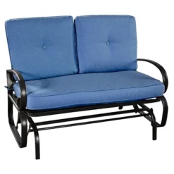 Costway Glider Outdoor Patio Rocking Bench Loveseat Cushioned Seat Steel Frame Blue -Sunnydaze Decor Store GUEST 123ec2be c07d 4102 82bd fc8189a2ab7a
