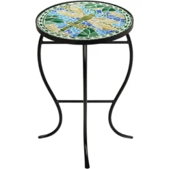 Teal Island Designs Black Round Outdoor Accent Side Tables 14" Wide Set Of 2 Green Dragonfly Tabletop For Front Porch Patio Home House -Sunnydaze Decor Store GUEST 124017ba f7c9 4cd1 bcea ce2c9ba94b47