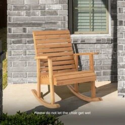 Costway Patio Wooden Rocking Chair High Back Fir Wood Armchair Natural Garden Yard -Sunnydaze Decor Store GUEST 1262dbc4 279b 4b02 afd0 de441b995f40