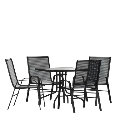 Emma And Oliver Five Piece Patio Dining Set - Square Table With Powder Coated Frame And Tempered Glass Top & 4 Flex Comfort Stack Chairs 11 Emma And Oliver Five Piece Patio Dining Set - Square Table With Powder Coated Frame And Tempered Glass Top & 4 Flex Comfort Stack Chairs - Image 11