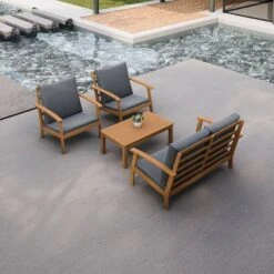 Truwood 4pc FSC Wood Patio Set With Cushions - Gray - DUKAP -Sunnydaze Decor Store GUEST 12f8a727 e76b 4b70 8053 b75b3efa9808