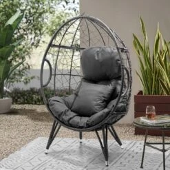 Patio Wicker Egg Chair With Cushion And Pillow Dark Gray - Crestlive Products