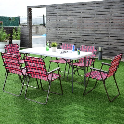 Costway 6pcs Folding Beach Chair Camping Lawn Webbing Chair Lightweight 1 Position Red 2 Costway 6pcs Folding Beach Chair Camping Lawn Webbing Chair Lightweight 1 Position Red - Image 2