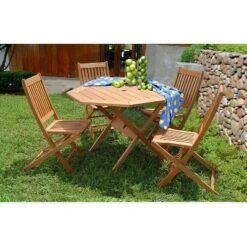 Milano 5pc Patio Eucalyptus Wood Dining Set - International Home Miami -Sunnydaze Decor Store GUEST 136b75d2 e4eb 4e0d a5a5 e922545de86e