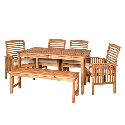 Ravenscroft 6pc Acacia Wood Patio Dining Set - Brown - Saracina Home 1 Ravenscroft 6pc Acacia Wood Patio Dining Set - Brown - Saracina Home