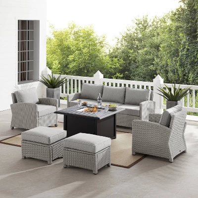 Bradenton 6pc Outdoor Wicker Sofa And Arm Chair Seating Set With Dante Fire Table And 2 Ottomans - Gray/Gray - Crosley 1 Bradenton 6pc Outdoor Wicker Sofa And Arm Chair Seating Set With Dante Fire Table And 2 Ottomans - Gray/Gray - Crosley