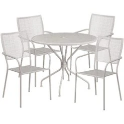 Emma And Oliver Commercial Grade 35.25" Round Metal Garden Patio Table Set, 4 Square Back Chairs -Sunnydaze Decor Store GUEST 15676858 6bda 4581 8edc 14c1d09c81b4