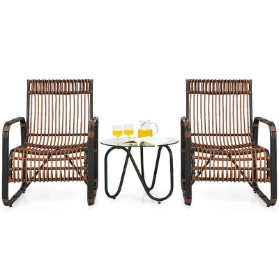 Costway 3PCS Patio Rattan Furniture Set Conversational Sofa Coffee Table Garden 7 Costway 3PCS Patio Rattan Furniture Set Conversational Sofa Coffee Table Garden - Image 7