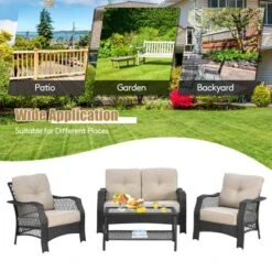 Costway 4PCS Patio Wicker Furniture Set Loveseat Sofa Coffee Table W/ Cushion 13 Costway 4PCS Patio Wicker Furniture Set Loveseat Sofa Coffee Table W/ Cushion -Sunnydaze Decor Store GUEST 159891f9 860c 469e 9e56 233f4949b078