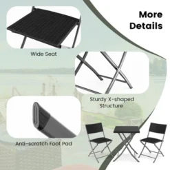 Costway 3PCS Patio Folding Rattan Bistro Set Chairs Backrest Table Garden Deck -Sunnydaze Decor Store GUEST 172555d8 e21f 424e be95 66c21b52d498