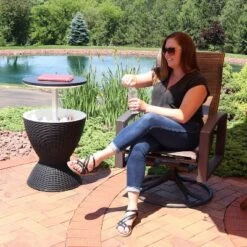 Sunnydaze Decor Sunnydaze Rattan Design Patio Bar Cooler Table With Height-Adjustable Tabletop - Phantom Gray -Sunnydaze Decor Store GUEST 175c010e c3da 478f 82ed 2ecfbfdcc534